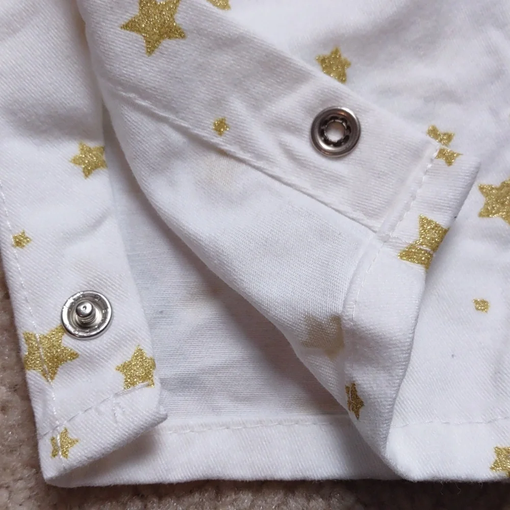 OshKosh B'Gosh Gold Sparkle Stars White Bib Overalls Girls Size 9 Months 9M